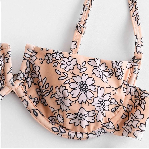 ZAFUL Women's Floral V-Wired Underwire High Leg Two Piece Bikini Set Swimsuit - Picture 12 of 13